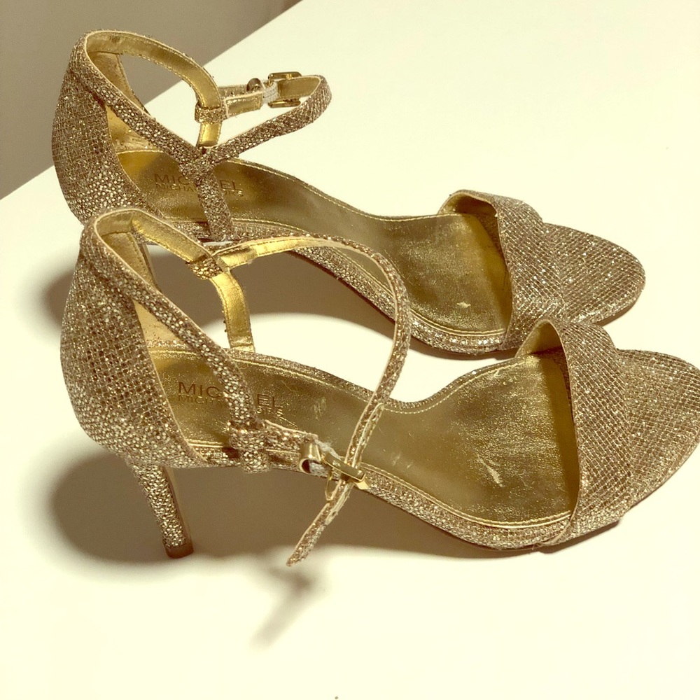 Michael Kors Gold Glitter Ankle Strap High Heels